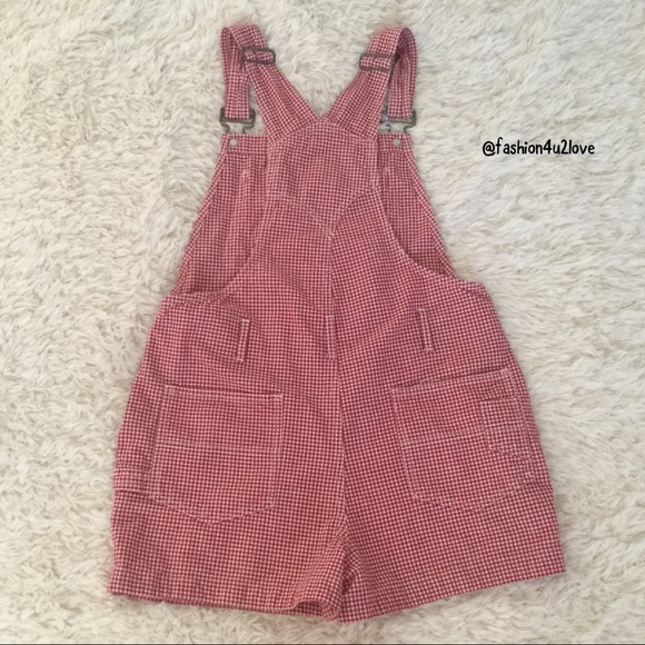 NWOT No Boundaries Red & White Checkered Overalls - Picture 2 of 3